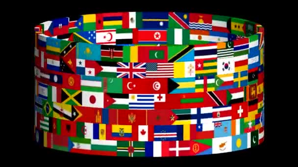 Флаги Мира Вращаются Анимация Уникальное Видео — стоковое видео