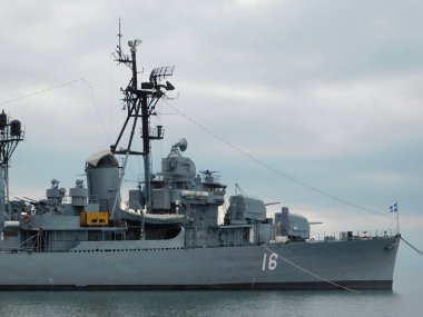 Eylül 2019, Selanik, Yunanistan. Eski, İkinci Dünya Savaşı 'nın ön tarafı, Fletcher sınıfı, destroyer Velos, eski Uss Charrette