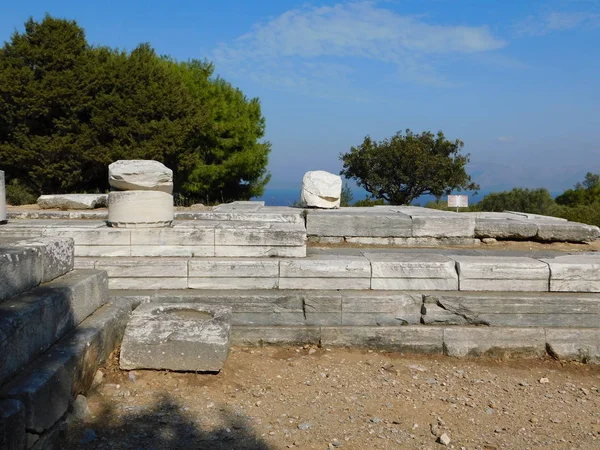 Ruínas Antigo Templo Nemesis Rhamnous Attica Grécia — Fotografia de Stock
