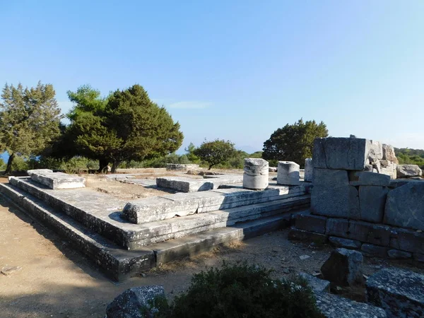 Ruínas Antigo Templo Nemesis Rhamnous Attica Grécia — Fotografia de Stock
