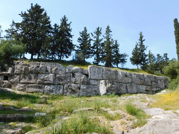 Antico Muro Sostegno Con Enormi Pietre Scolpite Sulla Collina Pnyx — Foto Stock