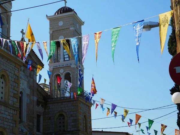 Augustus 2019 Thiva Griekenland Een Grieks Orthodoxe Kerk Versierd Met — Stockfoto