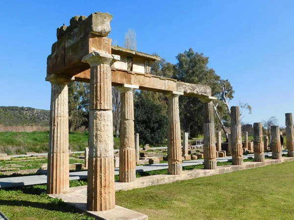 Ancient Sanctuary Artemis Columns Arcade Stoa Temple Brauron Vravrona Attica — Stock Photo, Image