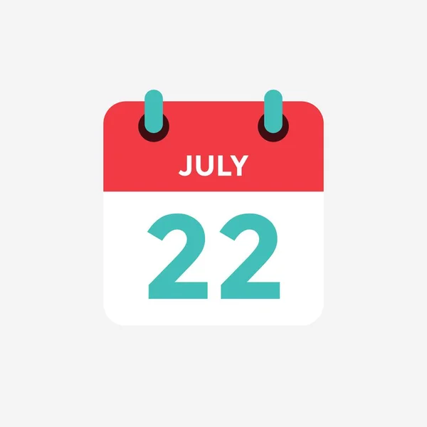 Platte icoon kalender 22 juli. Datum, dag en maand. Vectorillustratie. — Stockvector