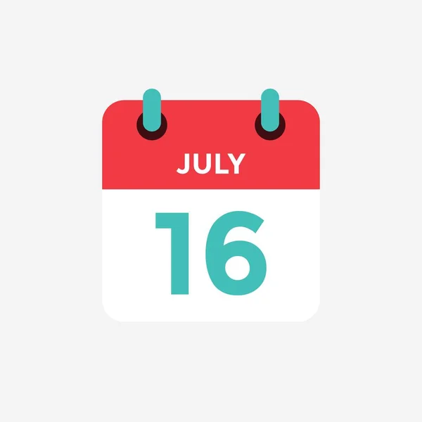 Icône plate calendrier 16 de juillet. Date, jour et mois. Illustration vectorielle . — Image vectorielle