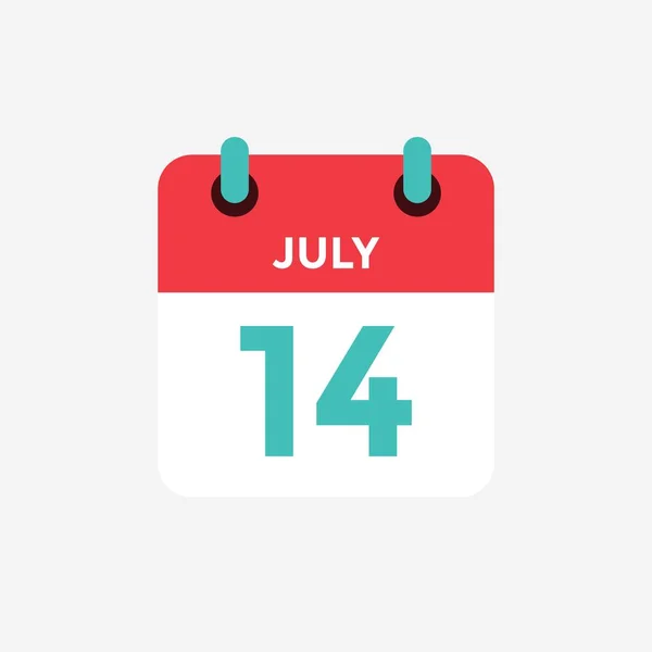 Календар плоскої ікони 14 липня. Дата, день і місяць. Векторні ілюстрації . — стоковий вектор