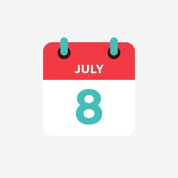 Platte pictogram kalender 8 juli. Datum, dag en maand. Vectorillustratie. — Stockvector