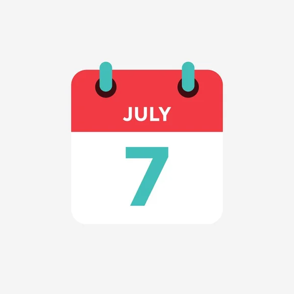 Platte pictogram kalender 7 van juli. Datum, dag en maand. Vectorillustratie. — Stockvector