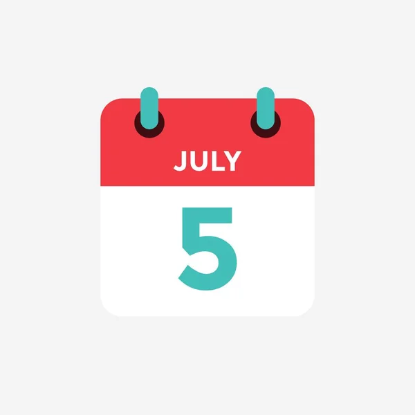 Icône plate calendrier 5 juillet. Date, jour et mois. Illustration vectorielle . — Image vectorielle
