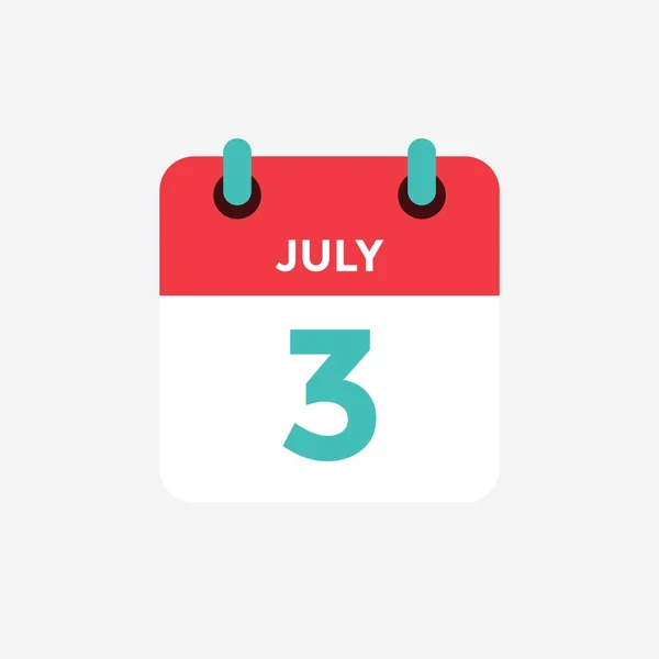 Плоский иконный календарь 3 июля. Дата, день и месяц. Векторная иллюстрация . — стоковый вектор