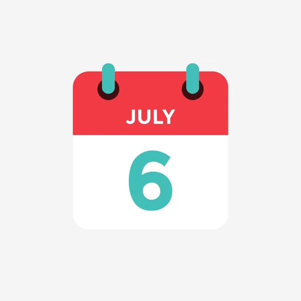 Platte icoon kalender 6 juli. Datum, dag en maand. Vectorillustratie. — Stockvector