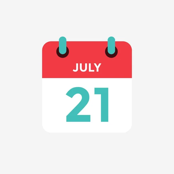 Flat icon calendar 21 of July. Date, day and month. Vector illustration. Royalty Free Stock Vectors