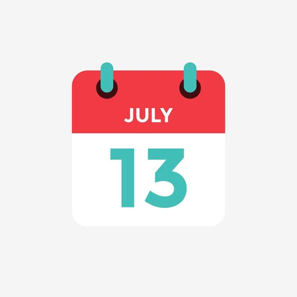 Lapos ikon naptár július 13. Dátum, nap és hónap. Vektorillusztráció. Jogdíjmentes Stock Illusztrációk