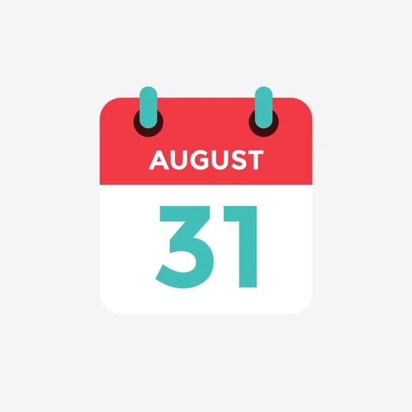 Icono plano calendario 31 de agosto. Fecha, día y mes. Ilustración vectorial . — Archivo Imágenes Vectoriales