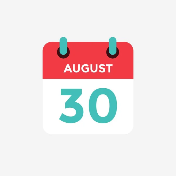 Flat icon calendar 30 of August . Date, day and month. Vector illustration. — Stock Vector