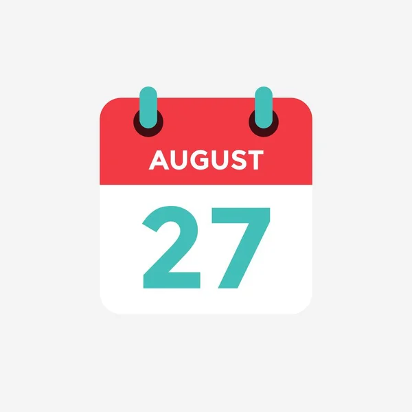 Календар плоскої ікони 27 серпня. Дата, день і місяць. Векторні ілюстрації . — стоковий вектор