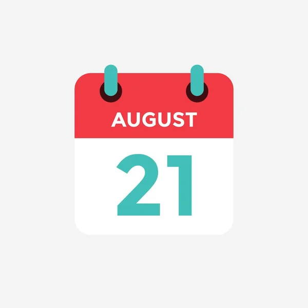 Календар плоскої ікони 21 серпня. Дата, день і місяць. Векторні ілюстрації . — стоковий вектор