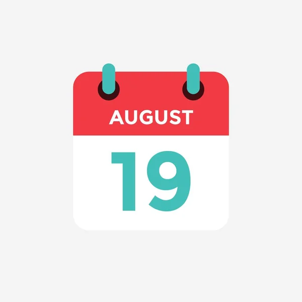 Календар плоскої піктограми 19 серпня. Дата, день і місяць. Векторні ілюстрації . — стоковий вектор