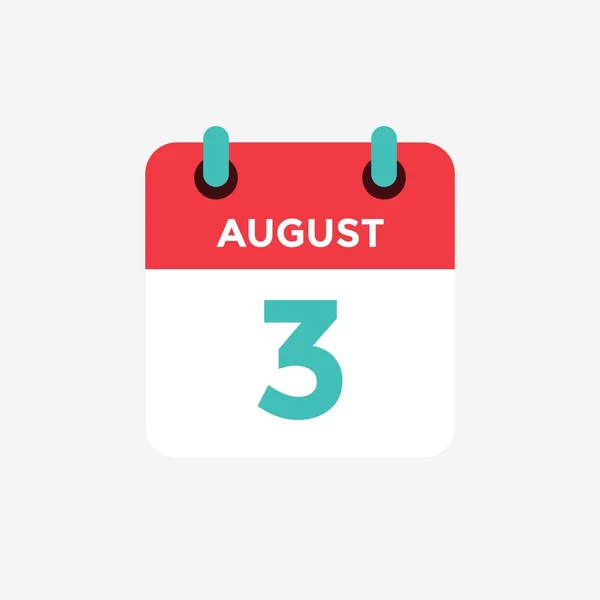 Icono plano calendario 3 de agosto. Fecha, día y mes. Ilustración vectorial . — Archivo Imágenes Vectoriales