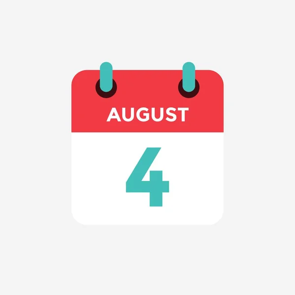 Icono plano calendario 4 de agosto. Fecha, día y mes. Ilustración vectorial . — Archivo Imágenes Vectoriales