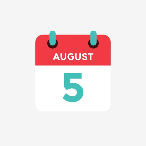 Календар плоскої піктограми 5 серпня. Дата, день і місяць. Векторні ілюстрації . — стоковий вектор