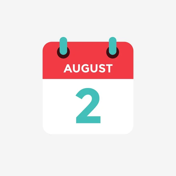 Плоский иконный календарь 2 августа. Дата, день и месяц. Векторная иллюстрация . — стоковый вектор
