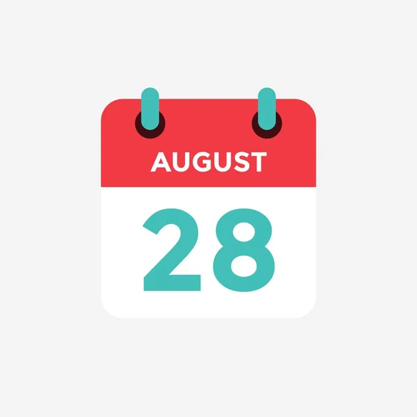 Календар плоских значків 28 серпня. Дата, день і місяць. Векторні ілюстрації . — стоковий вектор