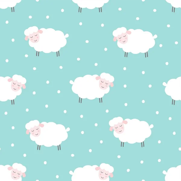 Şirin koyunların dikişsiz desenleri. Tatlı rüyalar. Sevimli küçük kuzu karakteri. Basit vektör illüstrasyonu.