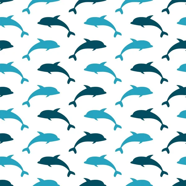 Seamless dolphin pattern. Simple silhouette vector background — Stock Vector