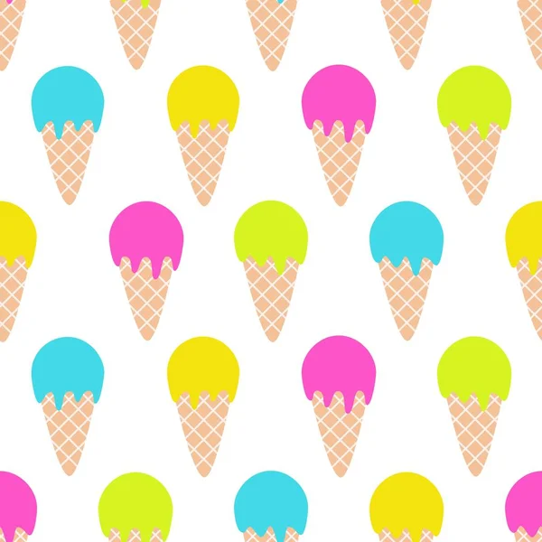 IIce Cream Muster. nahtloses Muster mit Eistüte in schmackhaften, leuchtenden Farben. Vektorillustration. — Stockvektor