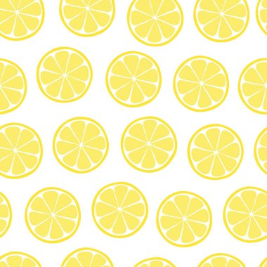 Limonsuz desen. Beyaz arka planda limon dilimi. Duvar kağıdı, kumaş, ambalaj kağıdı olarak kullanılabilir. Vektör basit illüstrasyon