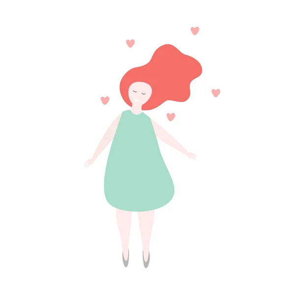 Ερωτευμένη γυναίκα. Χαρούμενο κορίτσι με κόκκινα μαλλιά. Εικονογράφηση διανύσματος. — Διανυσματικό Αρχείο