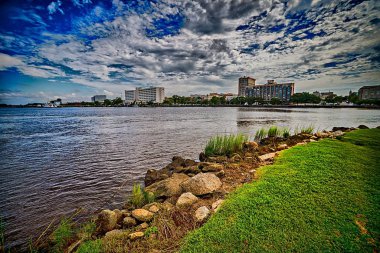 A view of Wilmington North Carolina from across the Cape Fear Ri clipart