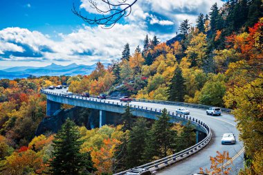 Geniş eğri viyadük Linn Cove sonbahar sırasında