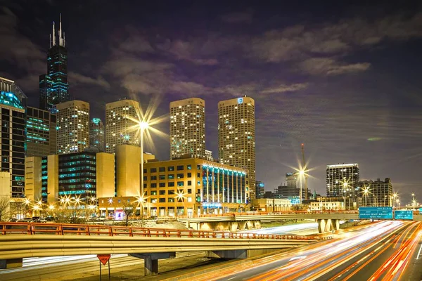 Chicago illinois City Skyline Innenstadt bei Nacht — Stockfoto