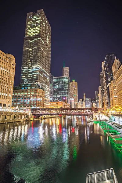 밤 시간에 시카고 일리노이 도시 스카이 라인 — 스톡 사진