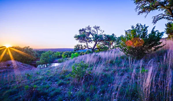 Landscapes around willow city loop texas at sunset — Stock Photo, Image