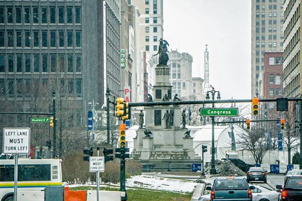 Detroit city centrum města a okolí v zimě — Stock fotografie