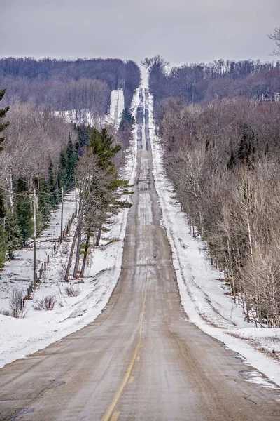 Arbres et fermes en bordure de route au michigan pendant l'hiver — Photo