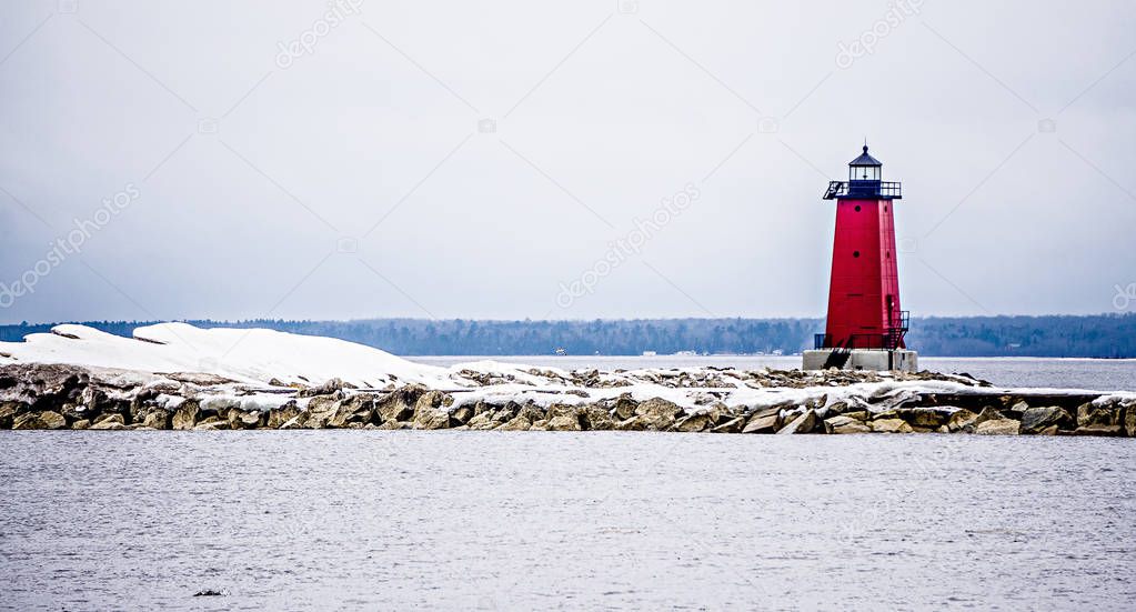 Manistique East Breakwater Lighthouse on lake michigan