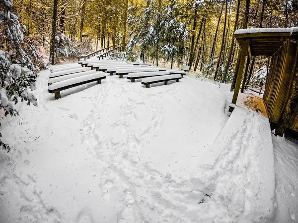 Зимние сцены в парке South Mountain State Park в Северной Каролине — стоковое фото