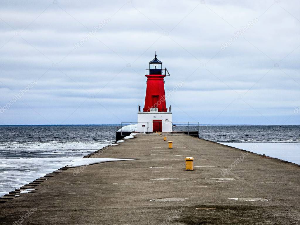 ann arbor lighthouse pier on lake michigan west coast