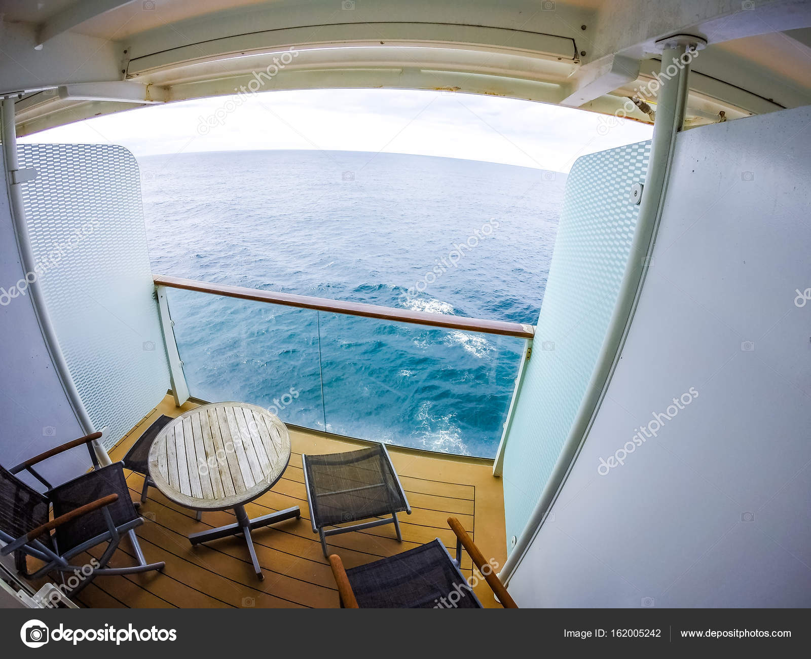 Ocean View From Cruise Ship Balcony Room Stock Photo