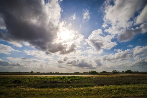 Spring farm fields with sunset and clouds in texas — Stock Photo, Image