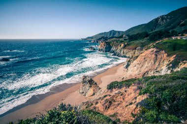 Pasifik Okyanusu big sur coatal plajları ve manzara