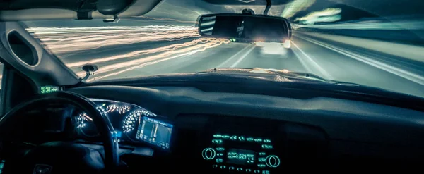 Driving Fast Traveling Speed Light — Stock Photo, Image