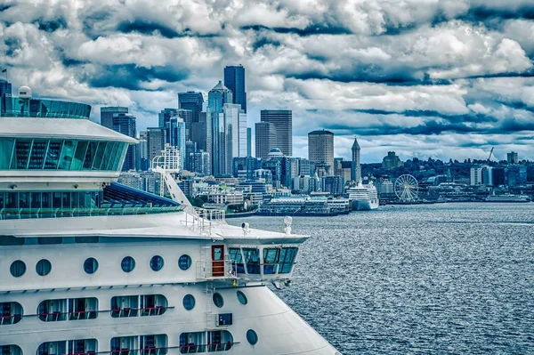 Bewolkte Ochtend Seattle Skyline Van Washington — Stockfoto