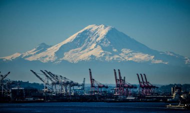 Seattle Limanı ve mount rainier