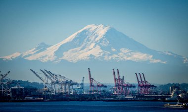 Seattle Limanı ve mount rainier