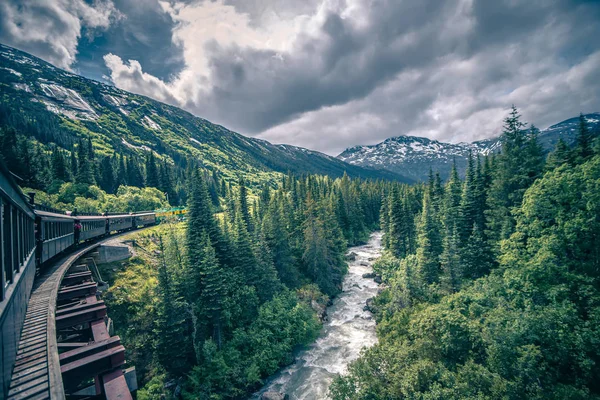 Il White Pass e Yukon Route in treno che passa attraverso il vasto lan — Foto Stock